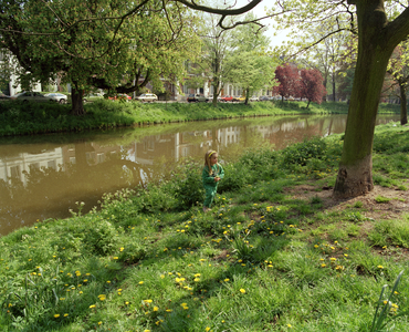 801026 Gezicht op het plantsoen langs het Lepelenburg te Utrecht; in het midden de Stadsbuitengracht en op de ...